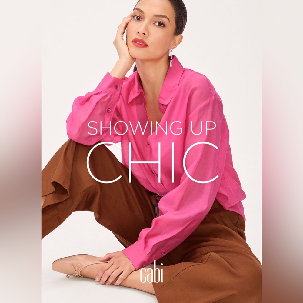 Cabi Luminous Blouse Pink Oversized Button Down Shirt with Notched Collar L